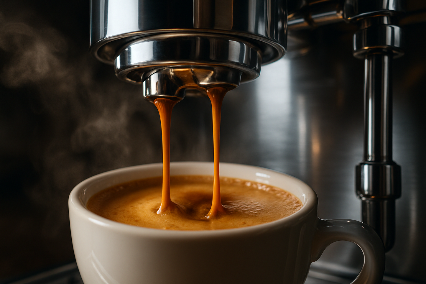 une machine a café de luxe qui coule un café avec une bonne mousse plan de pres