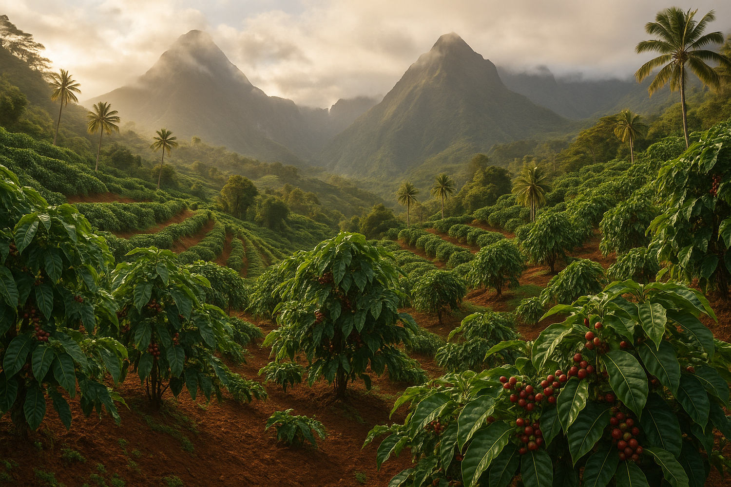 Photo réaliste des cultures de café ile de la reunion